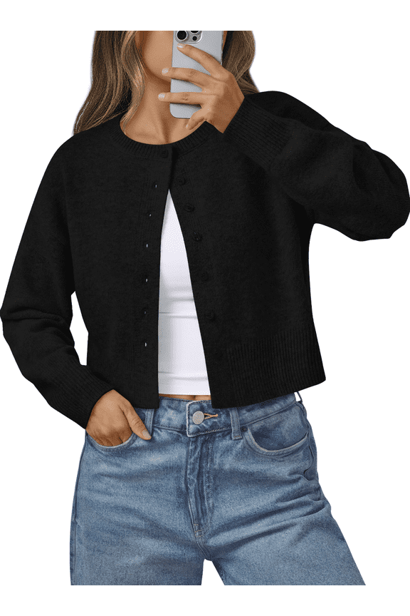 Womens Cropped Cardigan Long Sleeve Sweaters for Women Lightweight Blouse Fall Knit Top Fashion Button Up Clothes