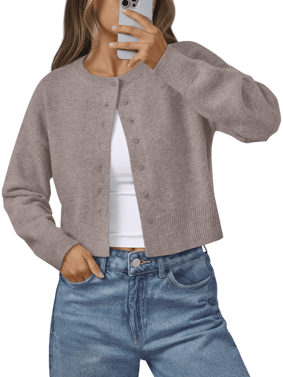 Womens Cropped Cardigan Long Sleeve Sweaters for Women Lightweight Blouse Fall Knit Top Fashion Button Up Clothes