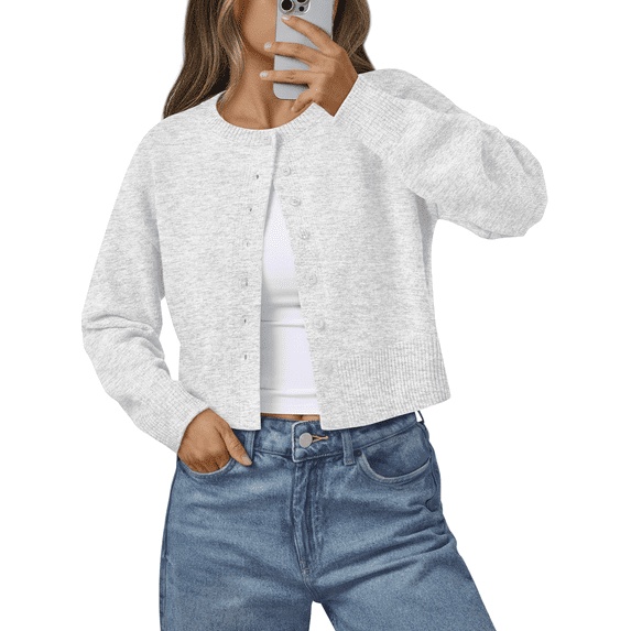 SUNBS Womens Cropped Cardigan Long Sleeve Sweaters for Women Lightweight Blouse Fall Knit Top Fashion Button Up Clothes