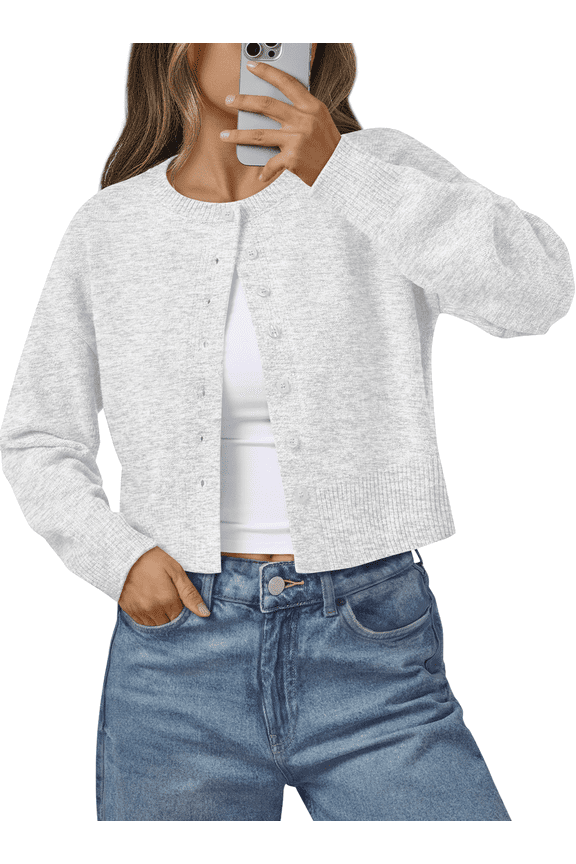 Womens Cropped Cardigan Long Sleeve Sweaters for Women Lightweight Blouse Fall Knit Top Fashion Button Up Clothes