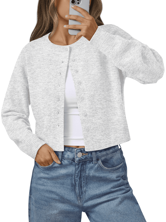 Womens Cropped Cardigan Long Sleeve Sweaters for Women Lightweight Blouse Fall Knit Top Fashion Button Up Clothes
