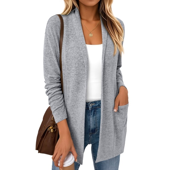 SUNBS Long Sleeve Cardigan Sweaters for Women Lightweight Open Front Tops Casual Loose Blouses with Pockets