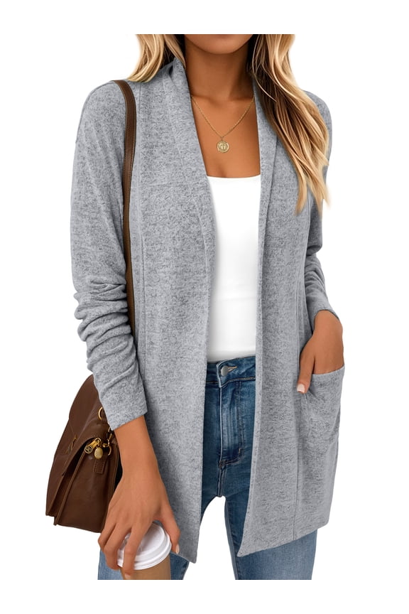 Long Sleeve Cardigan Sweaters for Women Lightweight Open Front Tops Casual Loose Blouses with Pockets