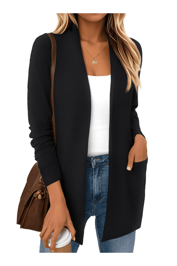 Long Sleeve Cardigan Sweaters for Women Lightweight Open Front Tops Casual Loose Blouses with Pockets
