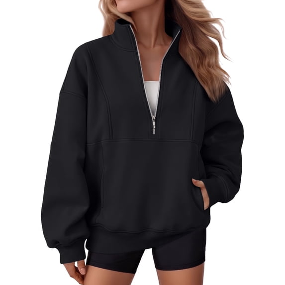SUNBS Drawstring Half Zip Hoodies for Women Fall Oversized Casual Sweatshirts with Kangaroo Pocket