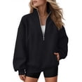 thumbnail image 1 of SUNBS Womens Sweatshirts Quarter Zip Oversized Mock Neck Pullover Half Zip Pockets Pullover Fleece Jacket Fall Clothes Cozy Clothes, 1 of 7
