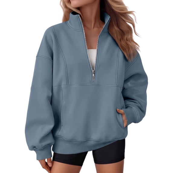 SUNBS Drawstring Half Zip Hoodies for Women Fall Oversized Casual Sweatshirts with Kangaroo Pocket