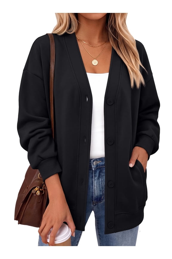 V‑Neck Button Sweatshirts Cardigan for Women Fall Jacket Oversized Casual with Pockets