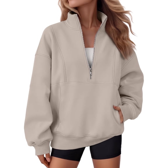 SUNBS Drawstring Half Zip Hoodies for Women Fall Oversized Casual Sweatshirts with Kangaroo Pocket