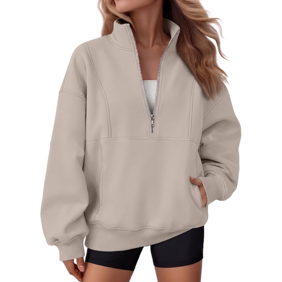 SUNBS Drawstring Half Zip Hoodies for Women Fall Oversized Casual Sweatshirts with Kangaroo Pocket