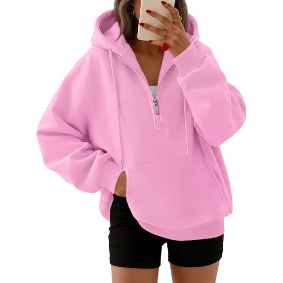 SUNBS Drawstring Half Zip Hoodies for Women Fall Oversized Casual Sweatshirts with Kangaroo Pocket