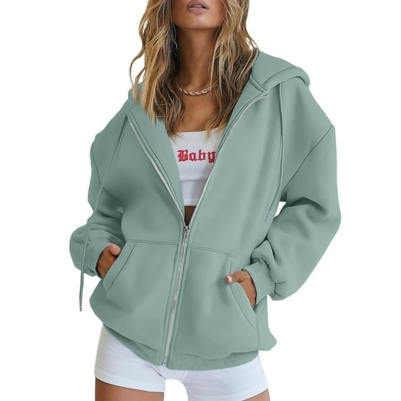 SUNBS Drawstring Zip Up Hoodies for Women Fall Cute Jacket Oversized Casual Sweatshirts with Pocket