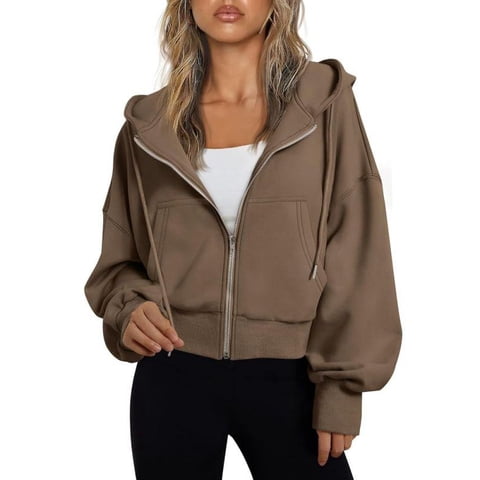 Drawstring Zip Up Hoodies for Women Fall Sweatshirts Jackets Casual Comfy Tops Outfits Clothes with Pocket