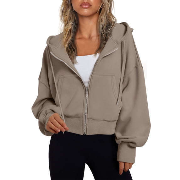 SUNBS Drawstring Zip Up Hoodies for Women Fall Sweatshirts Jackets Casual Comfy Tops Outfits Clothes with Pocket