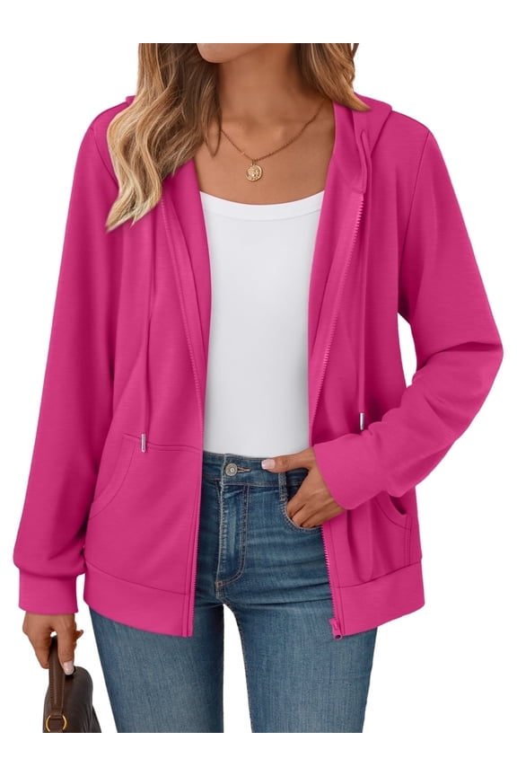 Basic Hoodies for Women Full Zip Up Drawstring Sweatshirts Long Sleeve Fashion Casual Jackets with Pockets