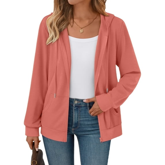SUNBS Basic Hoodies for Women Full Zip Up Drawstring Sweatshirts Long Sleeve Fashion Casual Jackets with Pockets