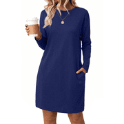 Dresses for Womens Long Sleeve T-Shirt Dress Crew Neck Sweatshirt Dress Casual Clothes with Pockets deal from Walmart