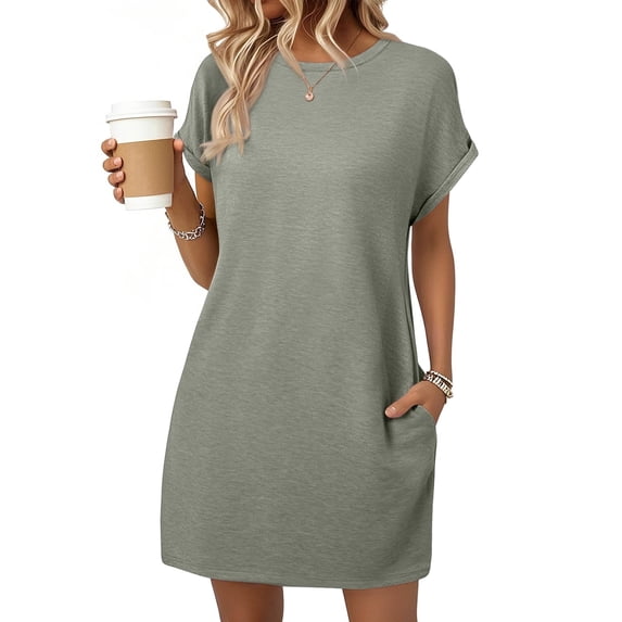 SUNBS Dresses for Womens Summer Spring T Shirt Dress Vacation Beach Mini Sundress Loose Clothes with Pockets