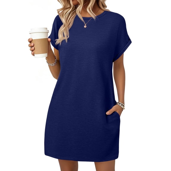 SUNBS Dresses for Womens Summer Spring T Shirt Dress Vacation Beach Mini Sundress Loose Clothes with Pockets