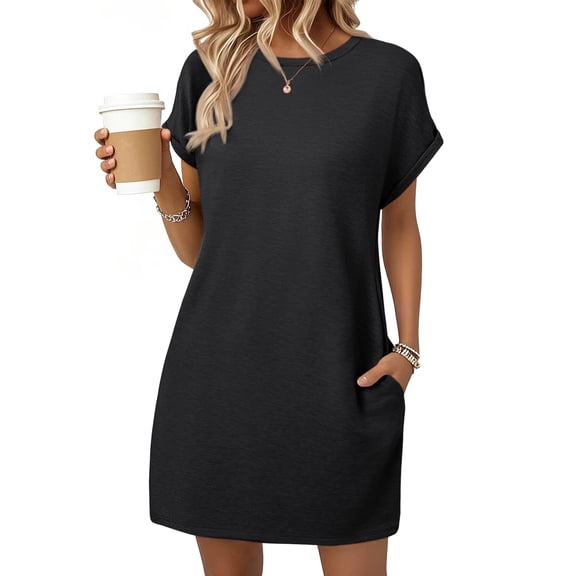 SUNBS Dresses for Womens Summer Spring T Shirt Dress Vacation Beach Mini Sundress Loose Clothes with Pockets