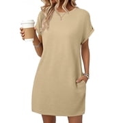 Dresses for Womens Summer Spring T Shirt Dress Vacation Beach Mini Sundress Loose Clothes with Pockets