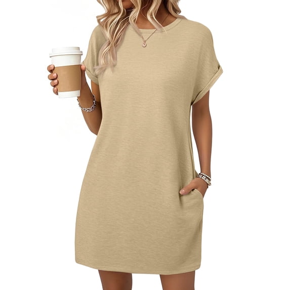 SUNBS Dresses for Womens Summer Spring T Shirt Dress Vacation Beach Mini Sundress Loose Clothes with Pockets