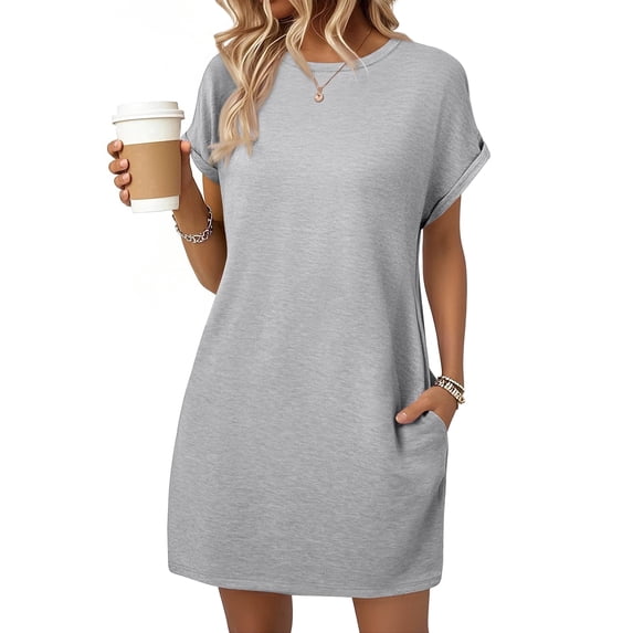 SUNBS Dresses for Womens Summer Spring T Shirt Dress Vacation Beach Mini Sundress Loose Clothes with Pockets