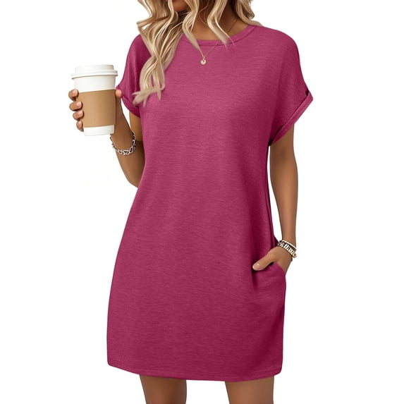 SUNBS Dresses for Womens Summer Spring T Shirt Dress Vacation Beach Mini Sundress Loose Clothes with Pockets