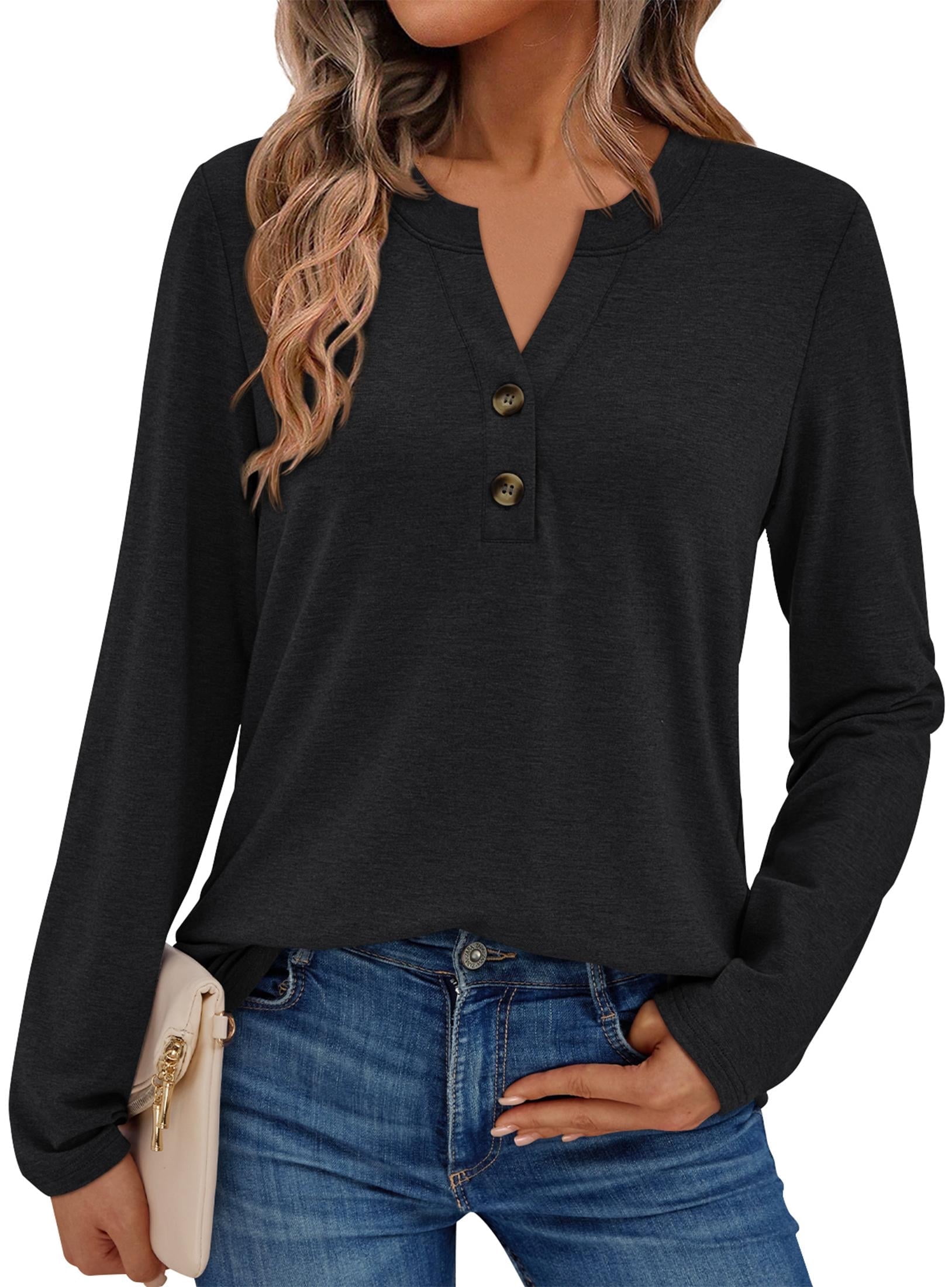Henley Blouses for Women Long Sleeve Shirts Fall Fashion Dressy Casual Tops Cute Work Outfits Clothes