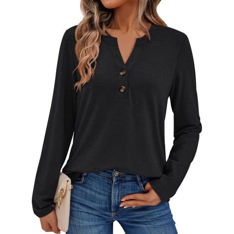 Henley Blouses for Women Long Sleeve Shirts Fall Fashion Dressy Casual Tops Cute Work Outfits Clothes
