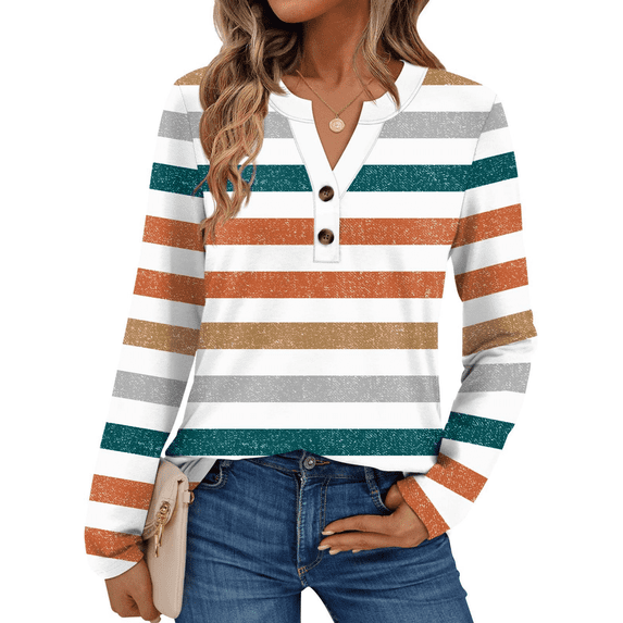 SUNBS Henley Blouses for Women Long Sleeve Shirts Fall Fashion Dressy Casual Tops Cute Work Outfits Clothes