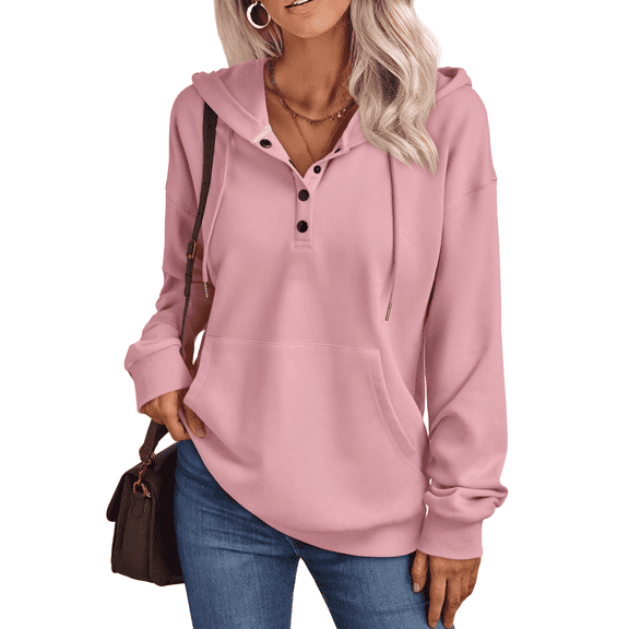 SUNBS Hoodies for Women Half Boutton Sweatshirts Pullover Drawstring Fall Clothes With Pocket