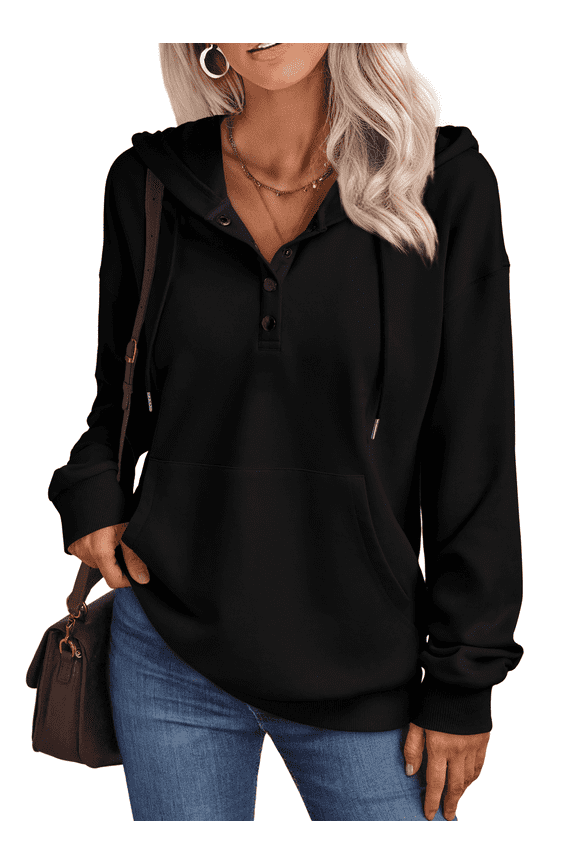 Hoodies for Women Half Boutton Sweatshirts Pullover Drawstring Fall Clothes With Pocket