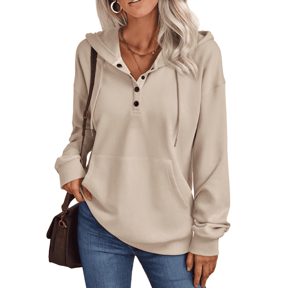 SUNBS Hoodies for Women Half Boutton Sweatshirts Pullover Drawstring Fall Clothes With Pocket