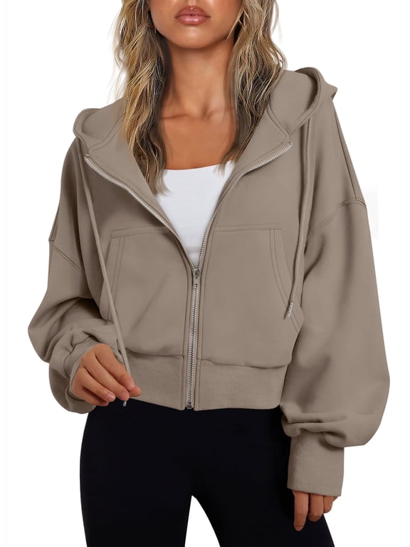 Drawstring Zip Up Hoodies for Women Fall Sweatshirts Jackets Casual Comfy Tops Outfits Clothes with Pocket