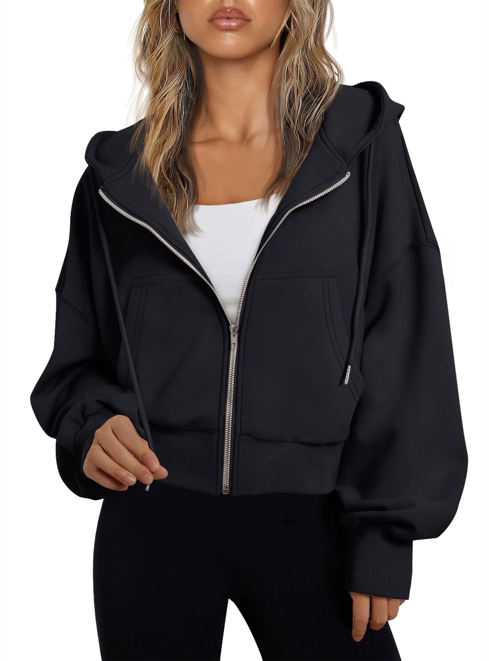 Drawstring Zip Up Hoodies for Women Fall Sweatshirts Jackets Casual Comfy Tops Outfits Clothes with Pocket