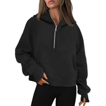 SUNBS Hoodies for Women Half Zip Pullover Oversized Hoodies Y2k Quarter Zip Sweatshirts Thumb Hole Fleece Outfit