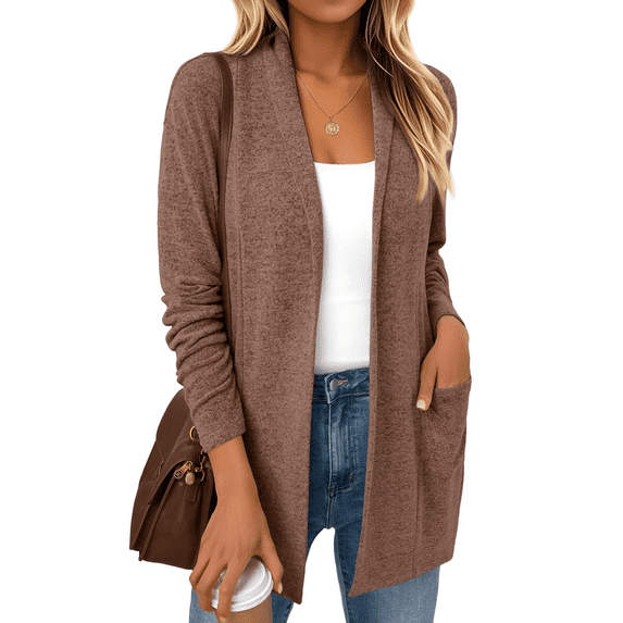 SUNBS Long Sleeve Cardigan Sweaters for Women Lightweight Open Front Tops Casual Loose Blouses with Pockets