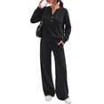 thumbnail image 1 of SUNBS Two Piece Outfits Women Fall Sweatsuits Henley Neck Tops Lounge Sets Wide Leg Pants Vocation Travel Outfits, 1 of 8