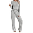thumbnail image 1 of SUNBS Long Sleeve Lounge Sets for Women Casual Two Piece Outfits Wide Leg Pants with Pockets Crewneck Pajamas Clothing, 1 of 7