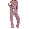 thumbnail image 1 of SUNBS Long Sleeve Lounge Sets for Women Casual Two Piece Outfits Wide Leg Pants with Pockets Crewneck Pajamas Clothing, 1 of 7