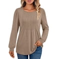 thumbnail image 1 of SUNBS Blouses for Women Business Casual Dressy Tops Crewneck Pleated Long Sleeve Shirts Trendy Clothes, 1 of 8