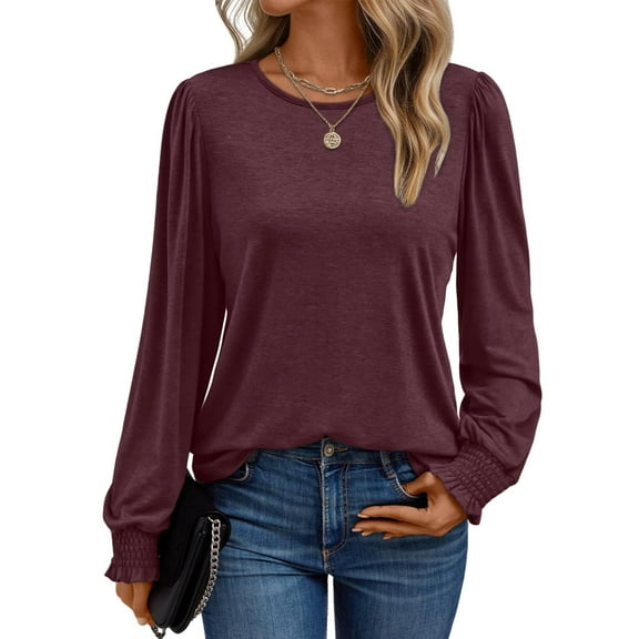 SUNBS Long Sleeve Shirts for Women Business Casual Tops Dressy Blouses Crewneck Trendy Clothes