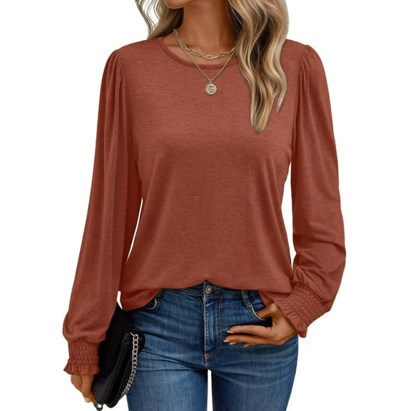 SUNBS Long Sleeve Shirts for Women Business Casual Tops Dressy Blouses Crewneck Trendy Clothes