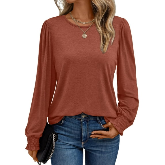 SUNBS Long Sleeve Shirts for Women Business Casual Tops Dressy Blouses Crewneck Trendy Clothes
