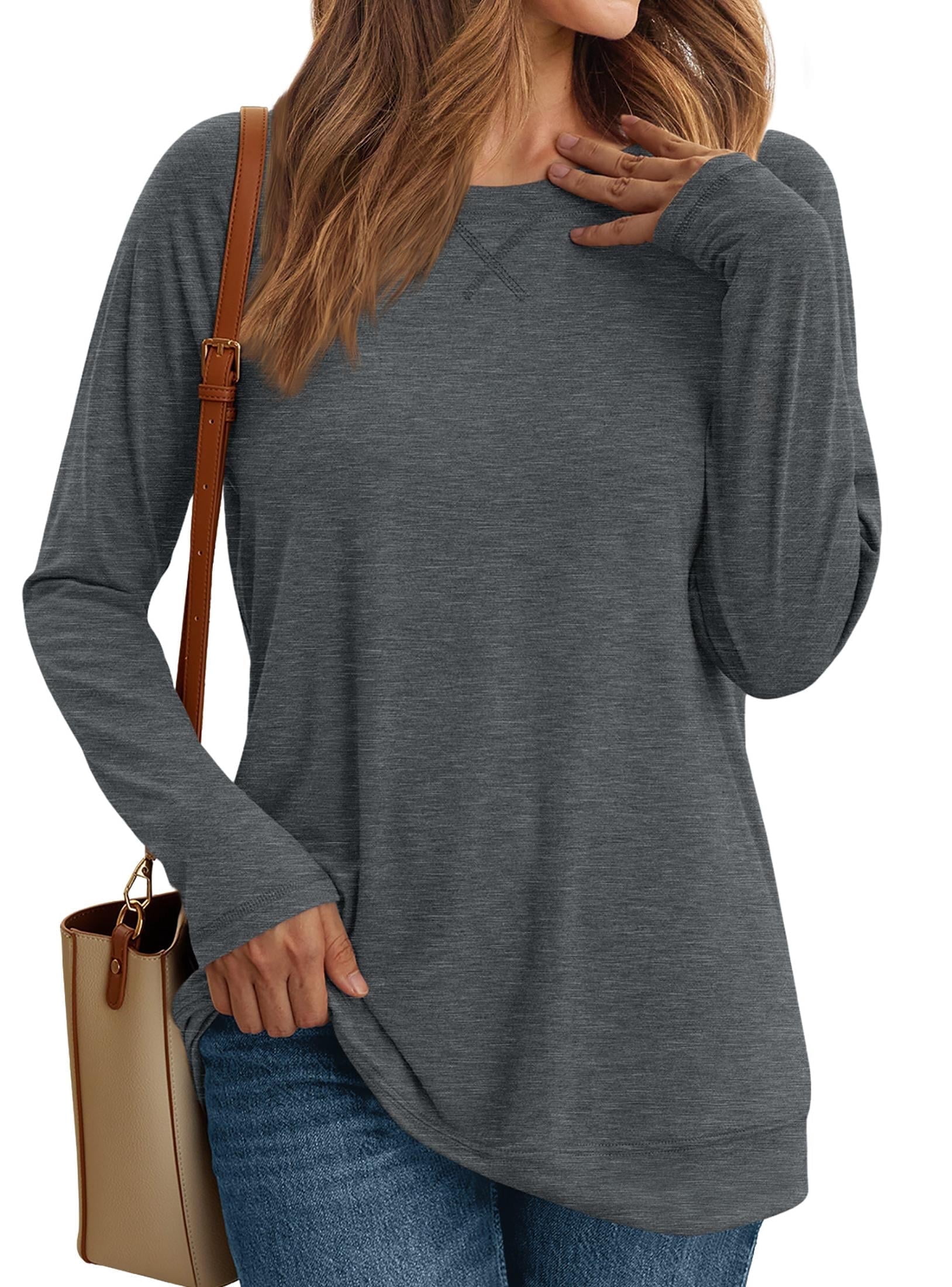 SUNBS Long Sleeve Shirts for Women Casual Work Tops Crewneck Blouses ...