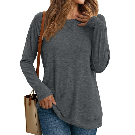 SUNBS Long Sleeve Shirts for Women Casual Work Tops Crewneck Blouses Loose Fit Clothes Trendy