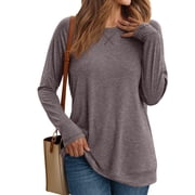 SUNBS Long Sleeve Shirts for Women Casual Work Tops Crewneck Blouses Loose Fit Clothes Trendy