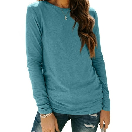SUNBS Long Sleeve Shirts for Women Crew Neck Fall Fashion Pullover Casual Tops Clothes