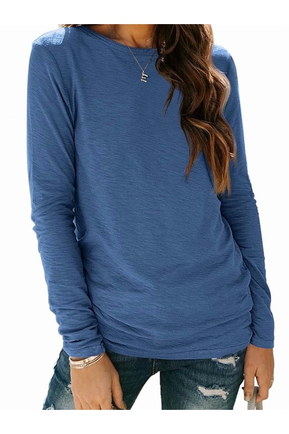 Long Sleeve Shirts for Women Crew Neck Fall Fashion Pullover Casual Tops Clothes